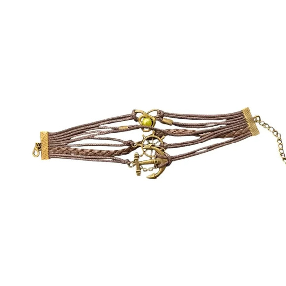Anchor Infinity Charm Faux Leather Multi-layered Bracelet - Picture 2 of 3